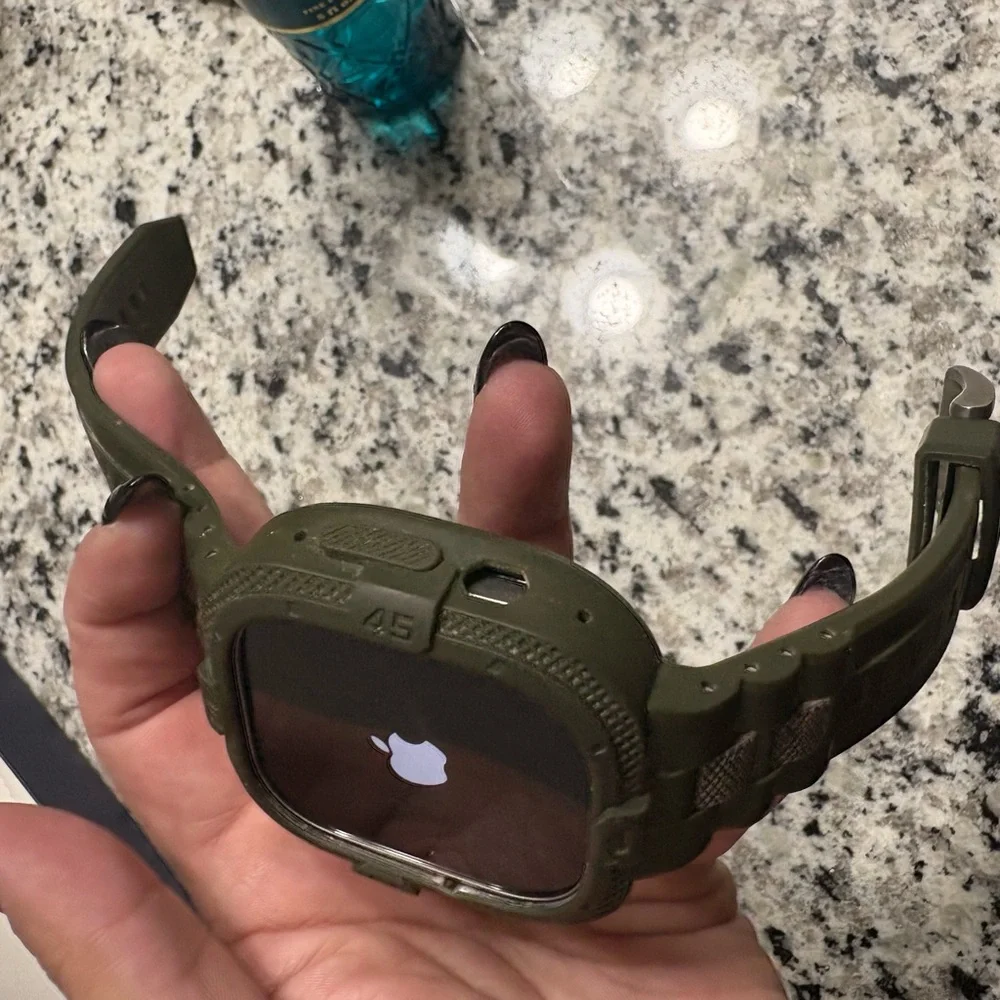 Apple Smartwatch with Black Face and Green Case